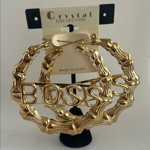 Crystal Collection Gold Bamboo Hoop Earrings